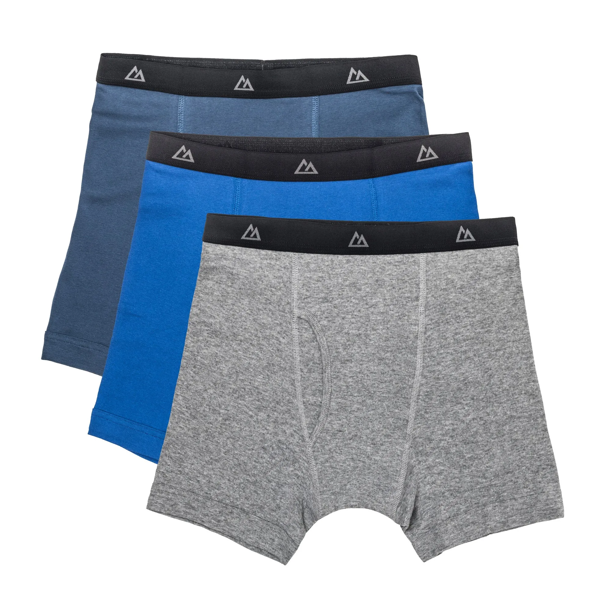 Mountain Ridge Men's Cotton Boxer Briefs with Elastic Waistband, Assorted Colours, 3-Pack