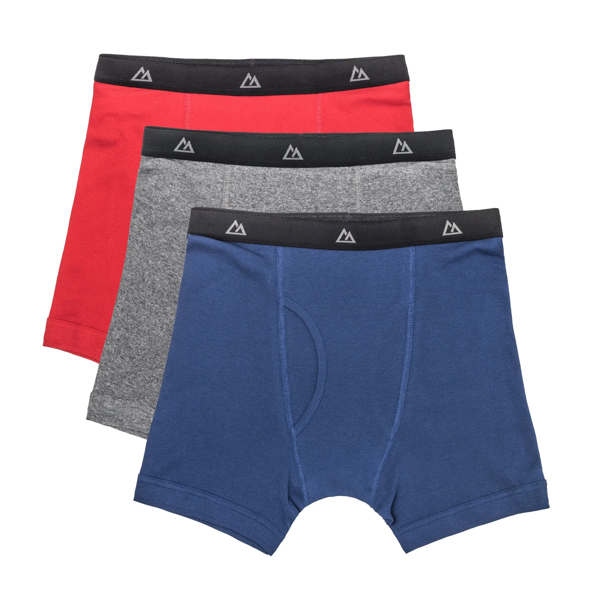 Mountain Ridge Men's Cotton Boxer Briefs with Elastic Waistband, Assorted Colours, 3-Pack