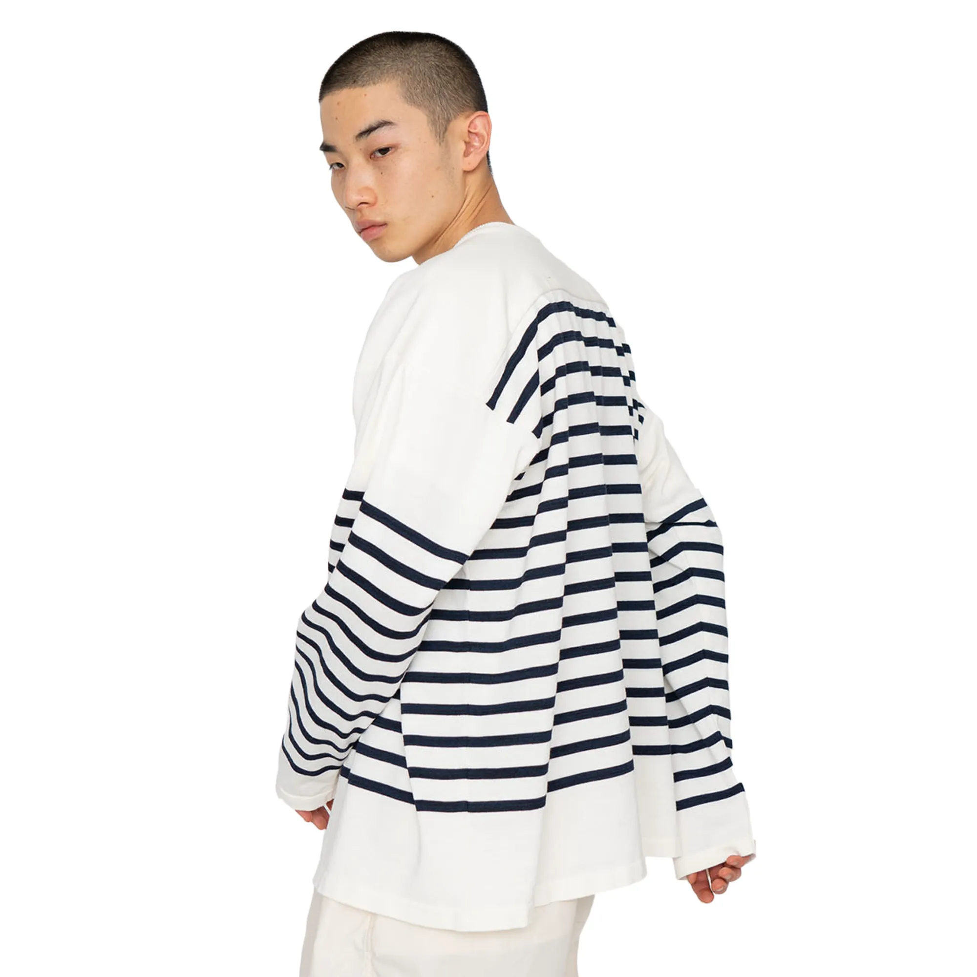 nanamica Paper Knit Stripe Crew Navy