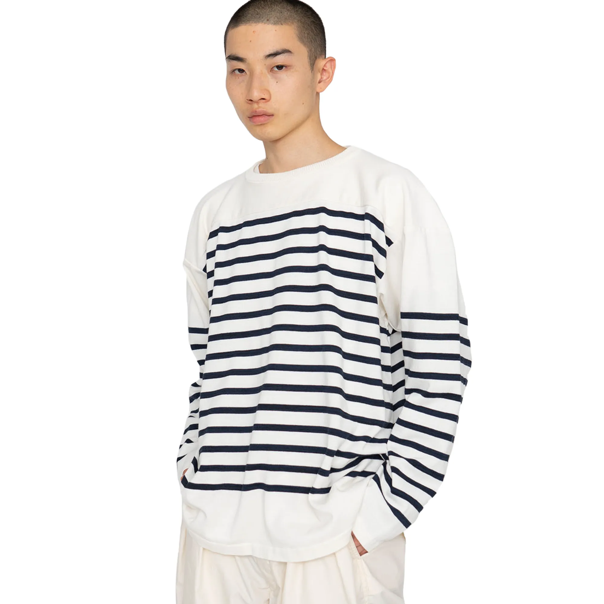 nanamica Paper Knit Stripe Crew Navy