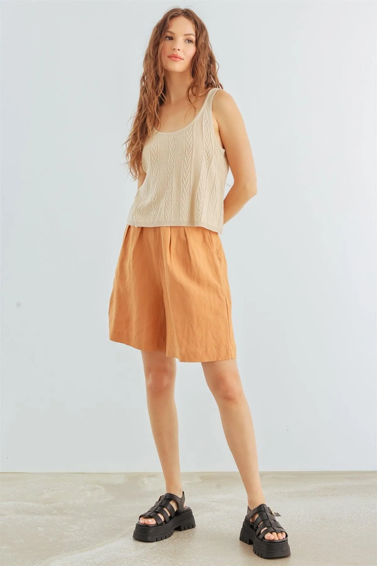 Natural Cable Knit Sleeveless Tank Top /2-2-2