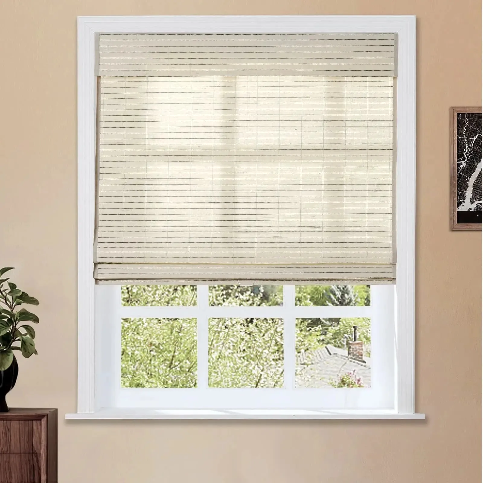 Natural Ramie Bamboo Woven Shade - Beige White