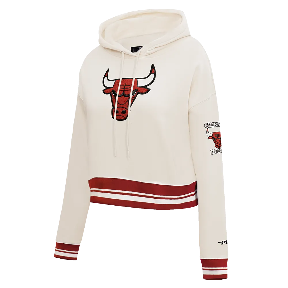 NBA CHICAGO BULLS RETRO CLASSIC WOMEN'S CROPPED PO HOODIE (EGGSHELL/ RED)