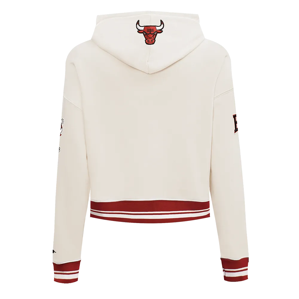 NBA CHICAGO BULLS RETRO CLASSIC WOMEN'S CROPPED PO HOODIE (EGGSHELL/ RED)