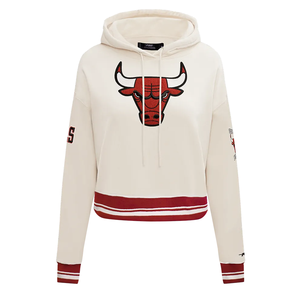 NBA CHICAGO BULLS RETRO CLASSIC WOMEN'S CROPPED PO HOODIE (EGGSHELL/ RED)