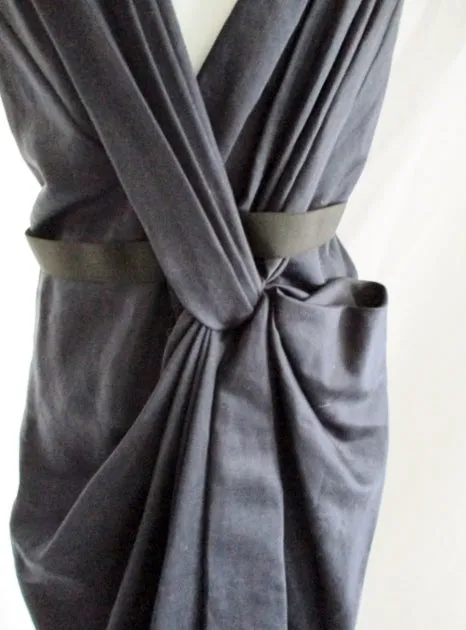 New LANVIN Ete 2010 Ruched Sleeveless Dress 38 6 NAVY BLUE