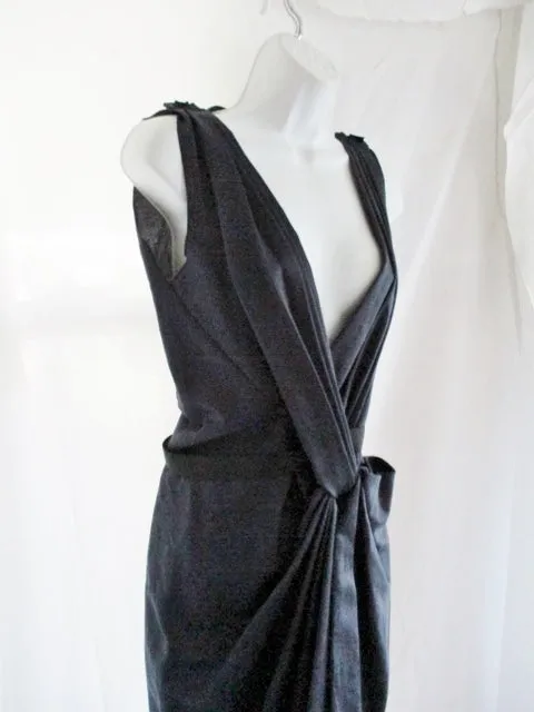 New LANVIN Ete 2010 Ruched Sleeveless Dress 38 6 NAVY BLUE