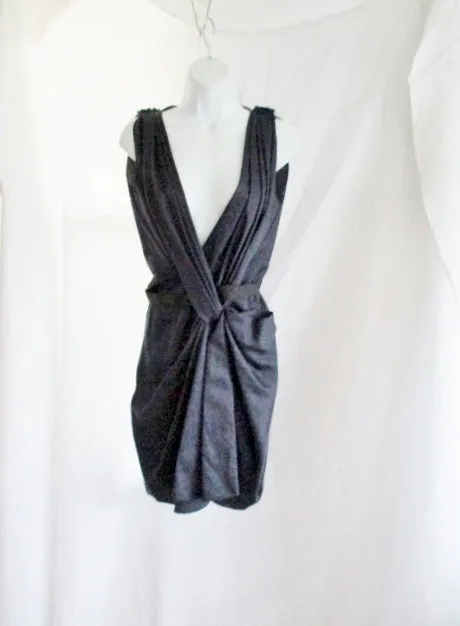 New LANVIN Ete 2010 Ruched Sleeveless Dress 38 6 NAVY BLUE