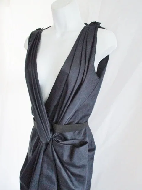 New LANVIN Ete 2010 Ruched Sleeveless Dress 38 6 NAVY BLUE
