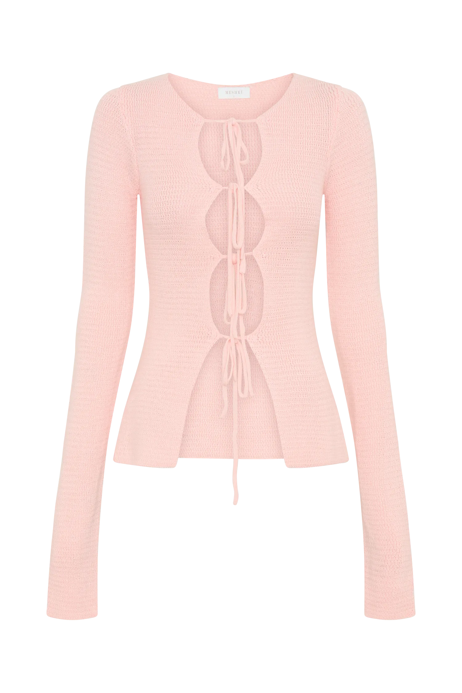 Noah Knit Tie Long Sleeve Top - Baby Pink