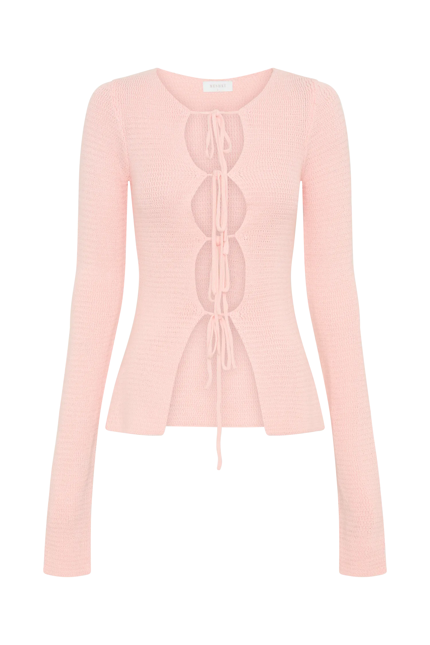 Noah Knit Tie Long Sleeve Top - Baby Pink