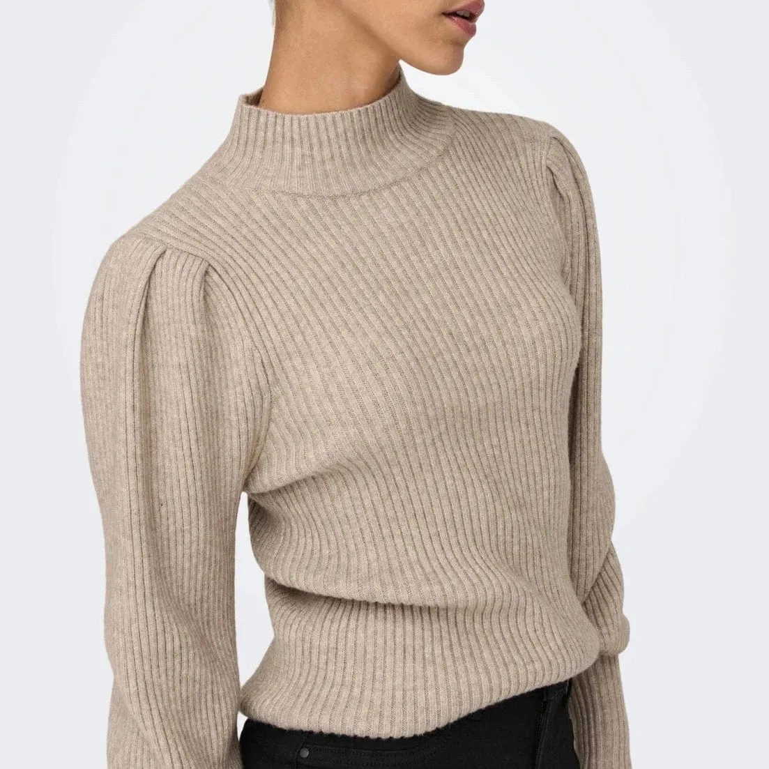 ONLY Onlkatia High Neck Knitted Pullover in Brown Mocha Meringue