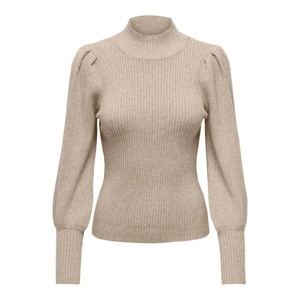 ONLY Onlkatia High Neck Knitted Pullover in Brown Mocha Meringue