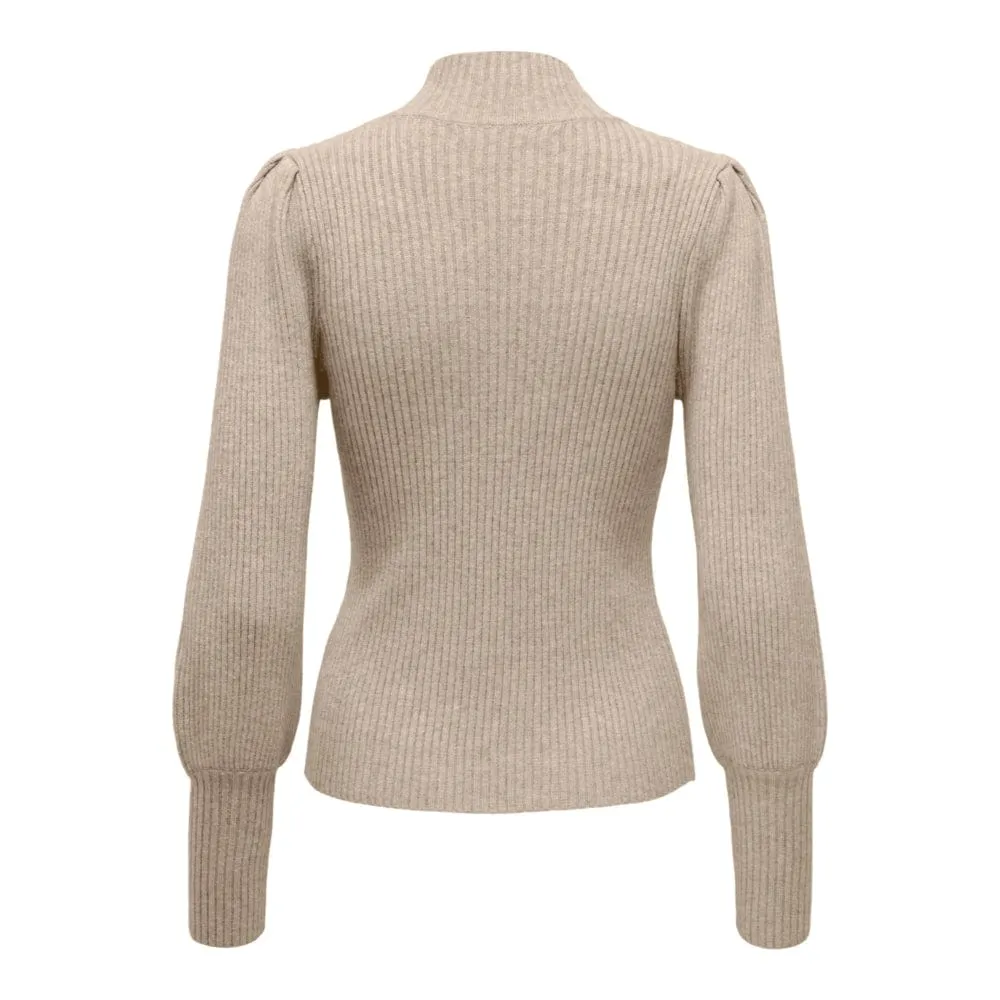 ONLY Onlkatia High Neck Knitted Pullover in Brown Mocha Meringue