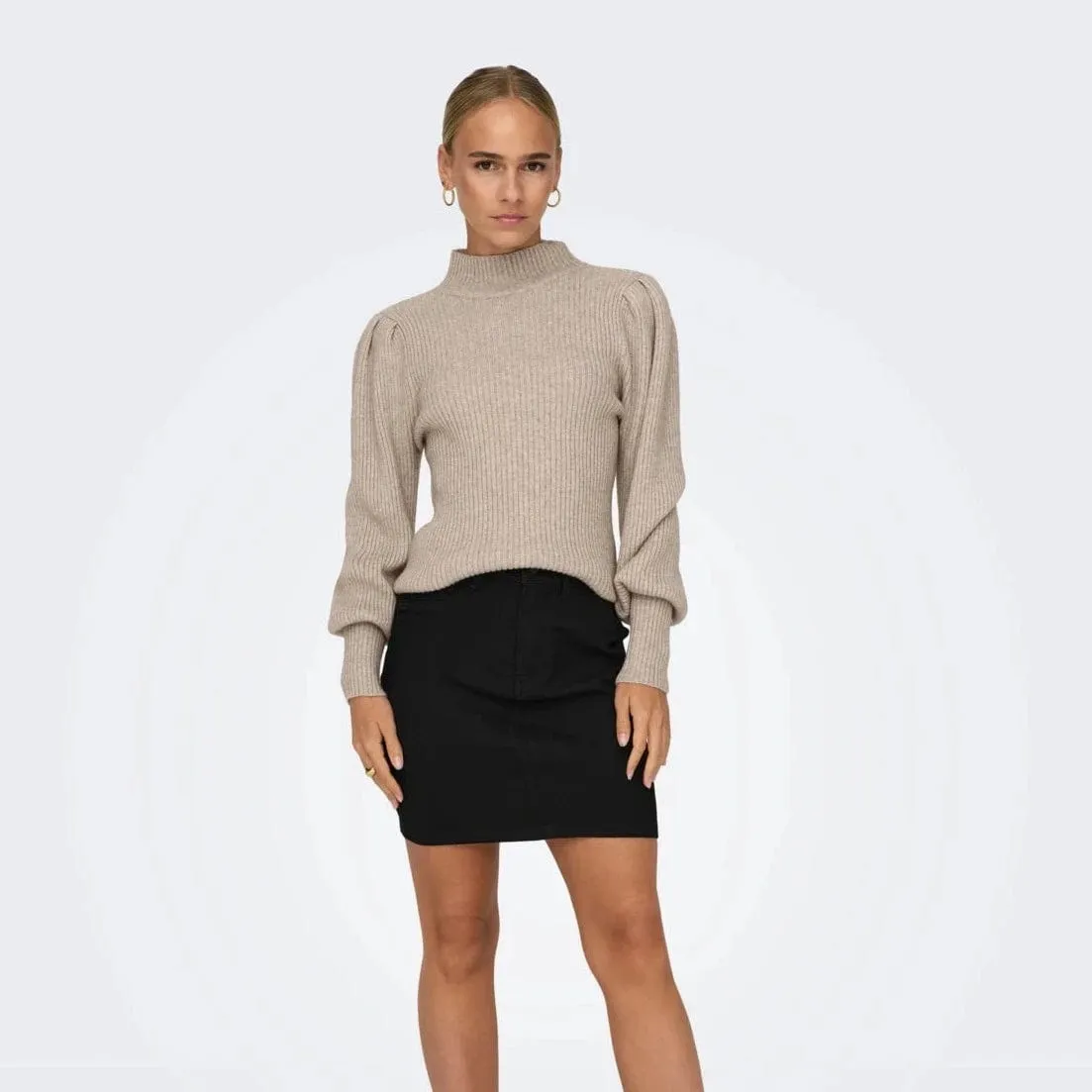 ONLY Onlkatia High Neck Knitted Pullover in Brown Mocha Meringue