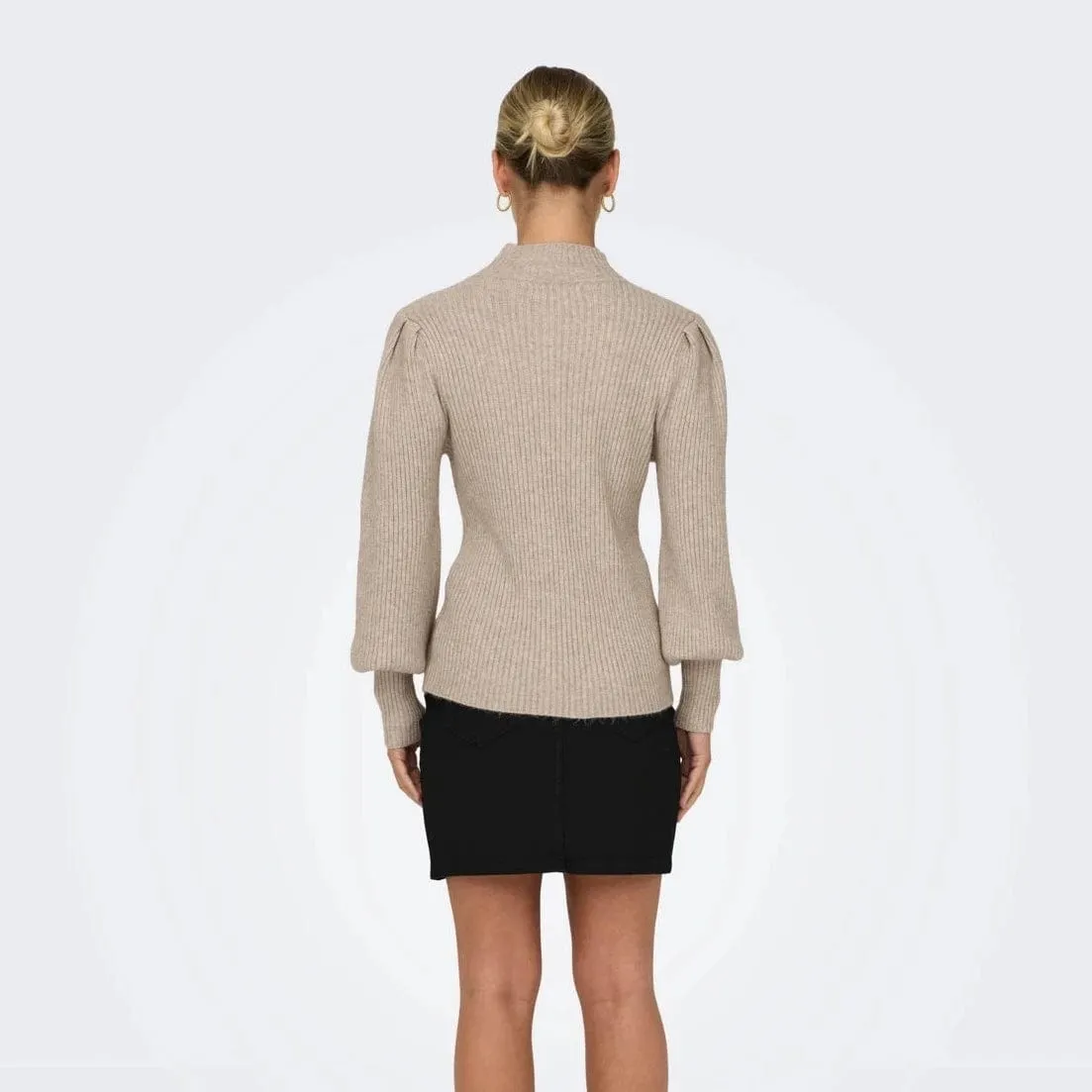 ONLY Onlkatia High Neck Knitted Pullover in Brown Mocha Meringue