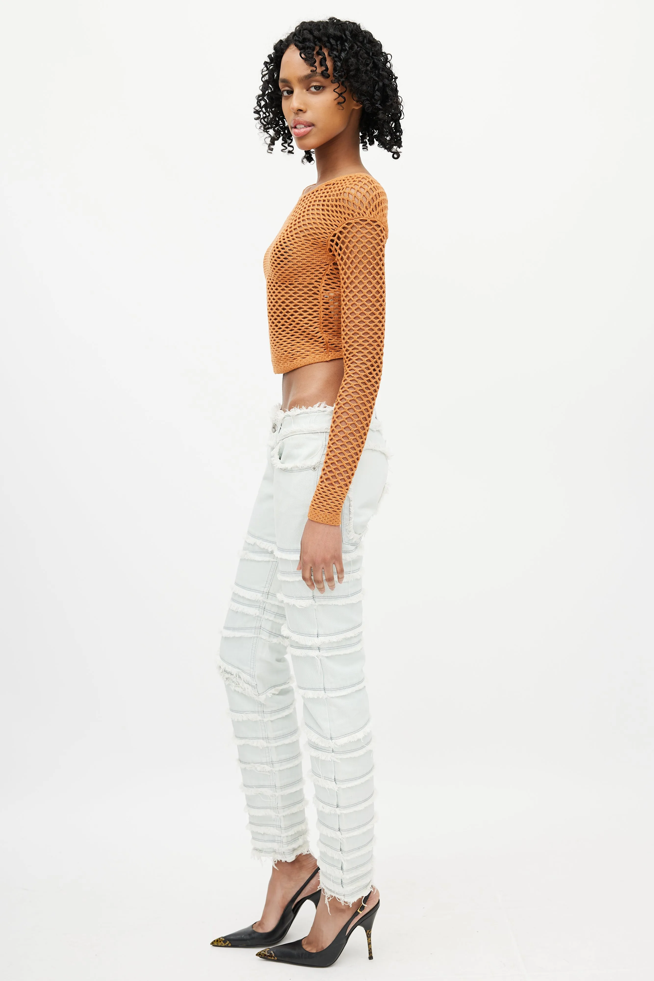 Orange Knit Fishnet Top