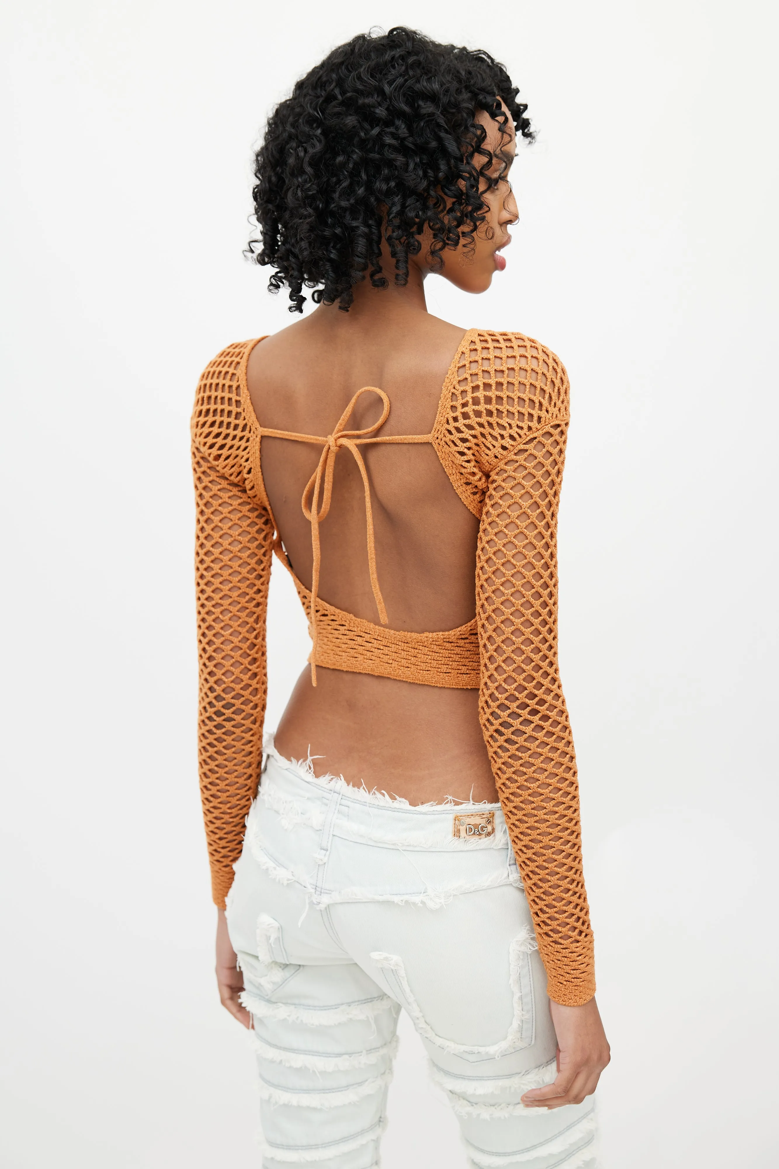 Orange Knit Fishnet Top