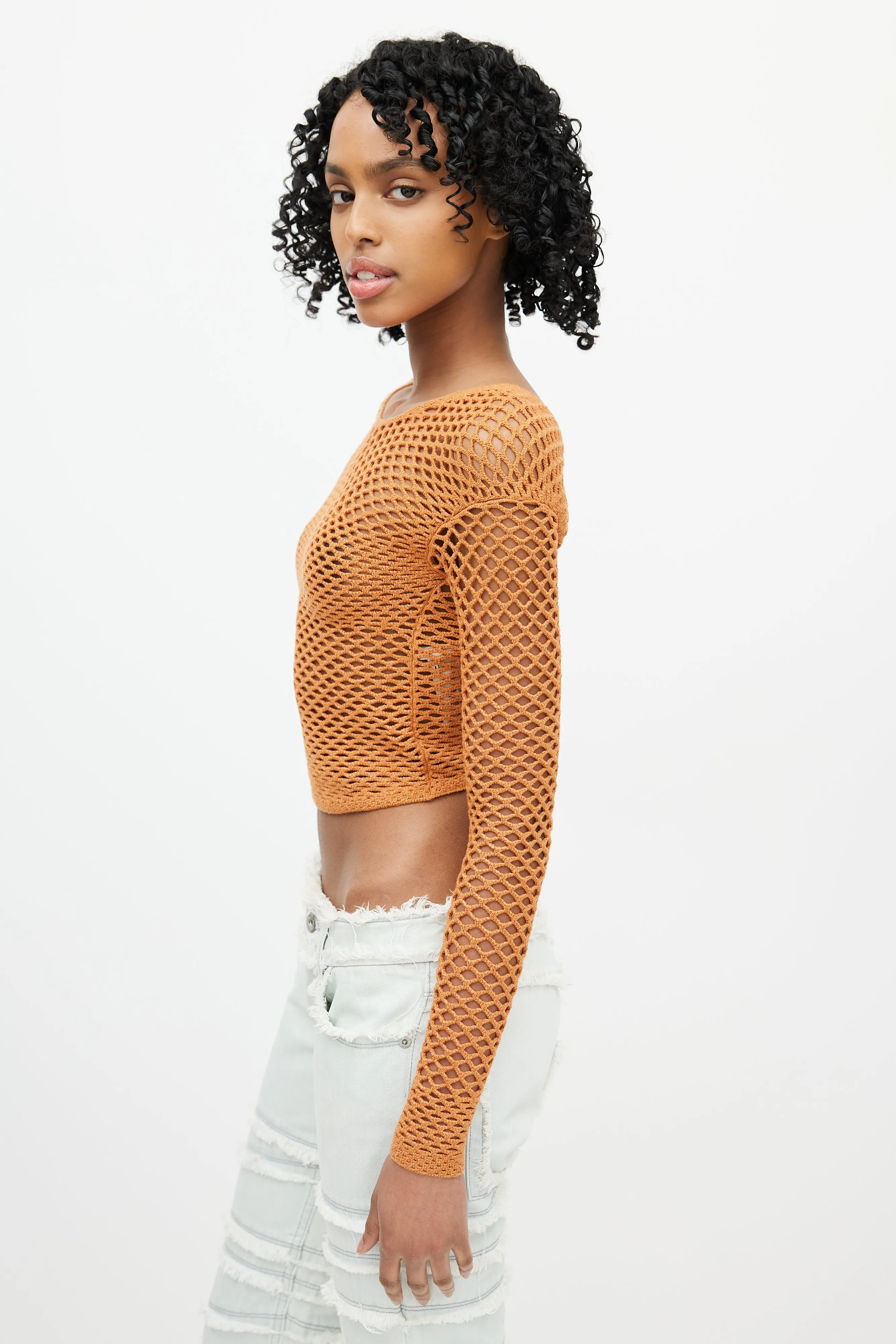Orange Knit Fishnet Top