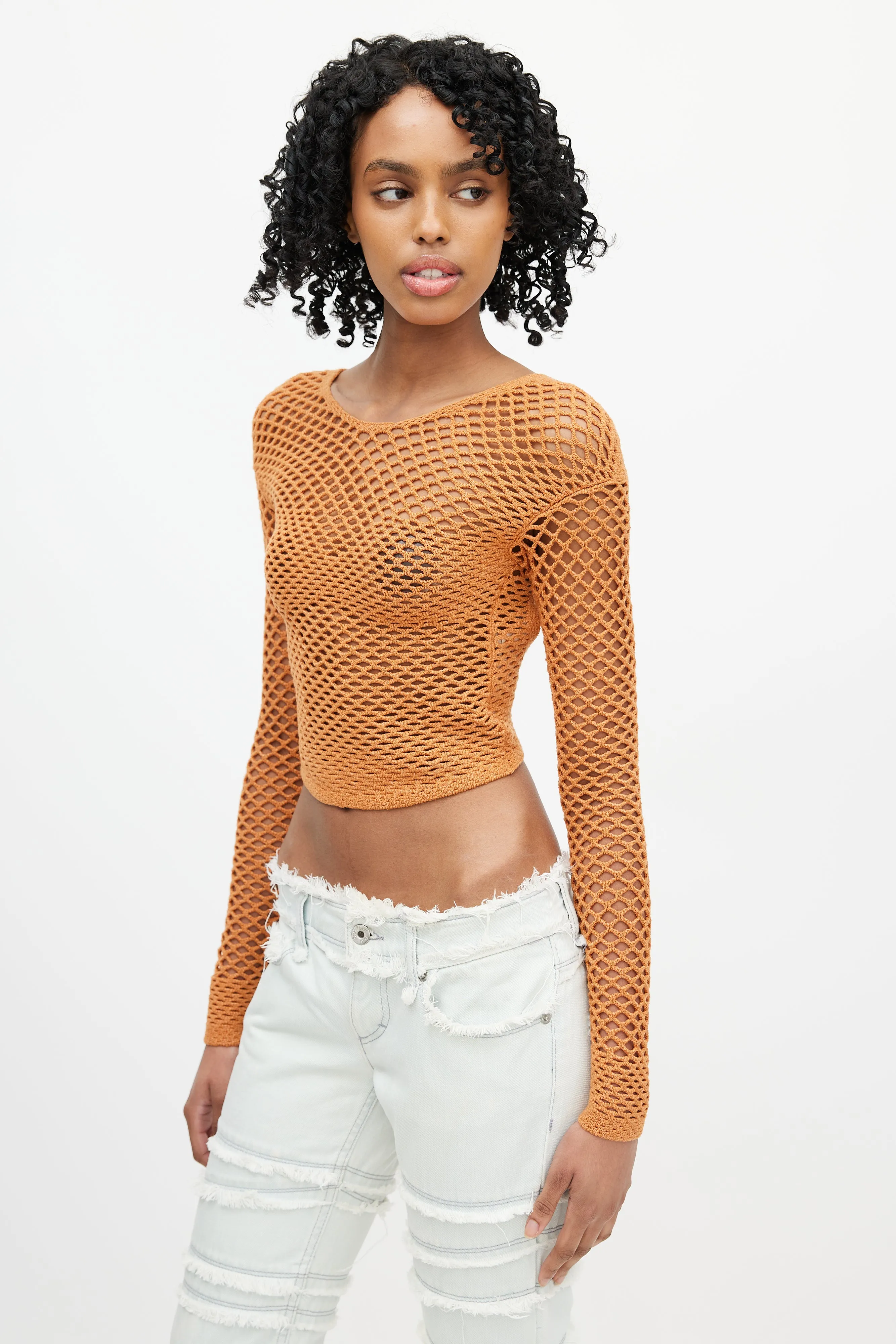 Orange Knit Fishnet Top