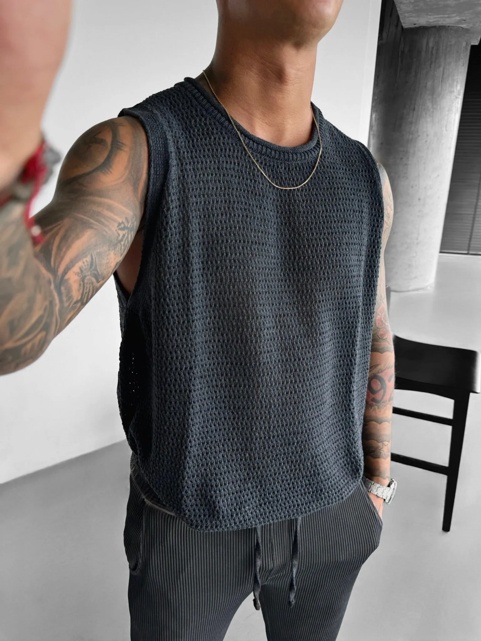 Oversize Textured Tanktop - Anthracite