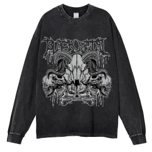 Oversized Vintage Washed Gothic Skull Graphic Sweatshirt