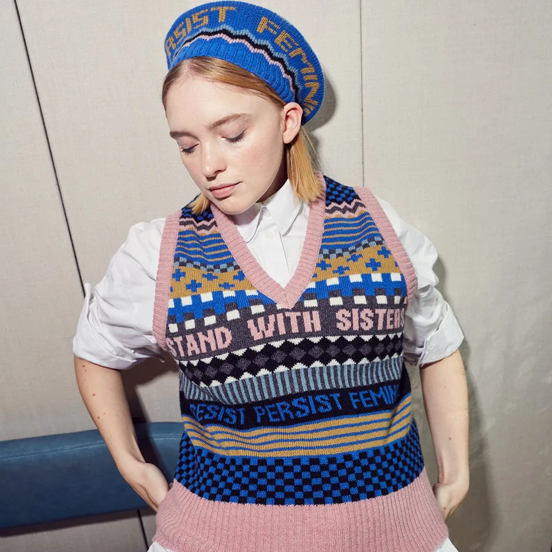 Patchwork Lambswool Tank Top in Klein Blue