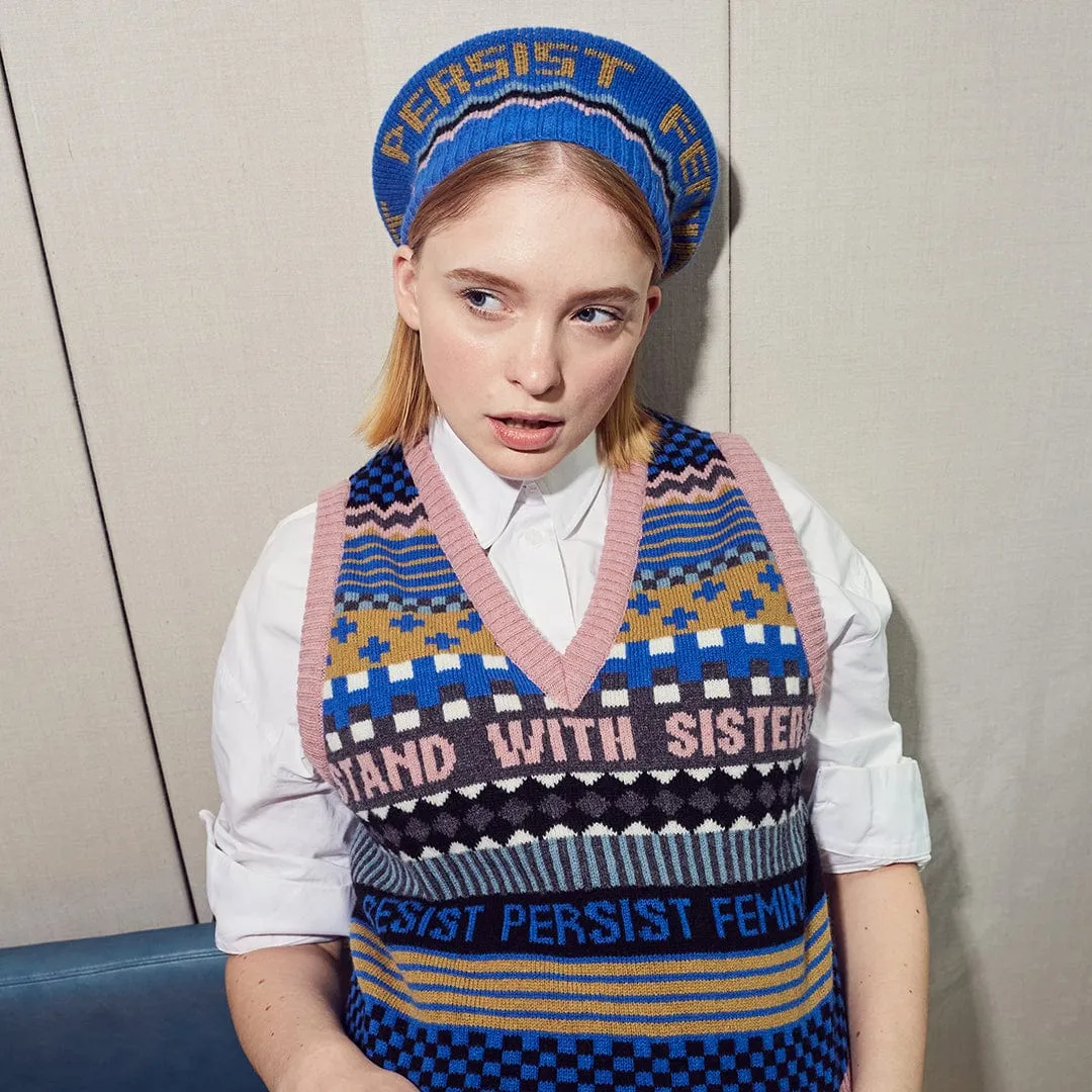Patchwork Lambswool Tank Top in Klein Blue