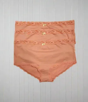 Peach 3 Pack Lace Trim Midi Briefs