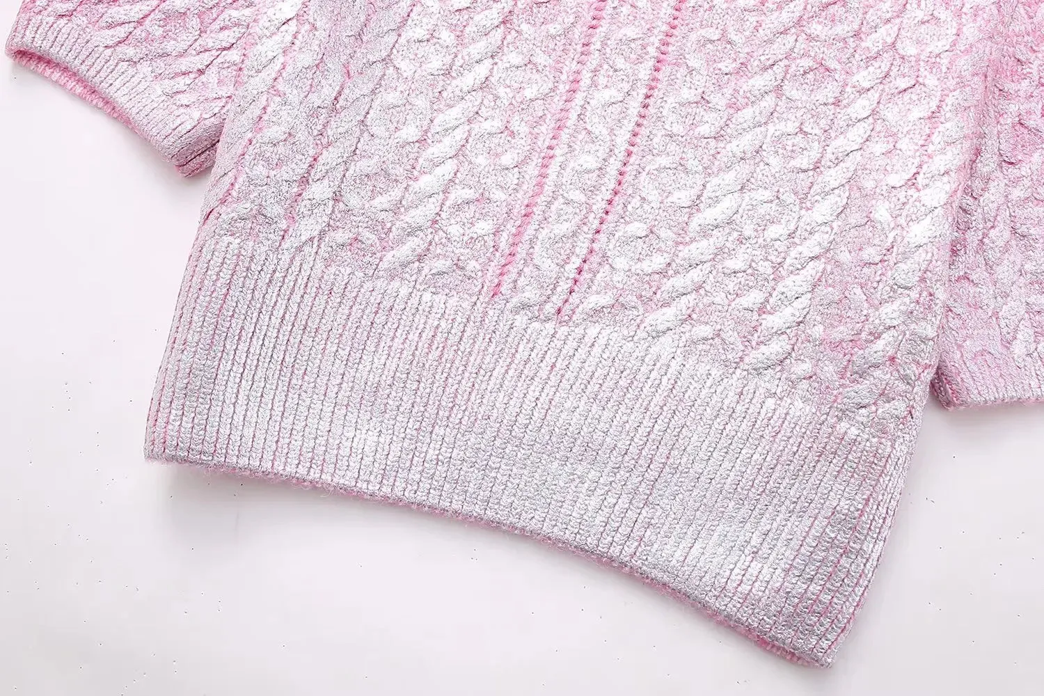 Pink Metallic Short Charming Sleeve Knit Top