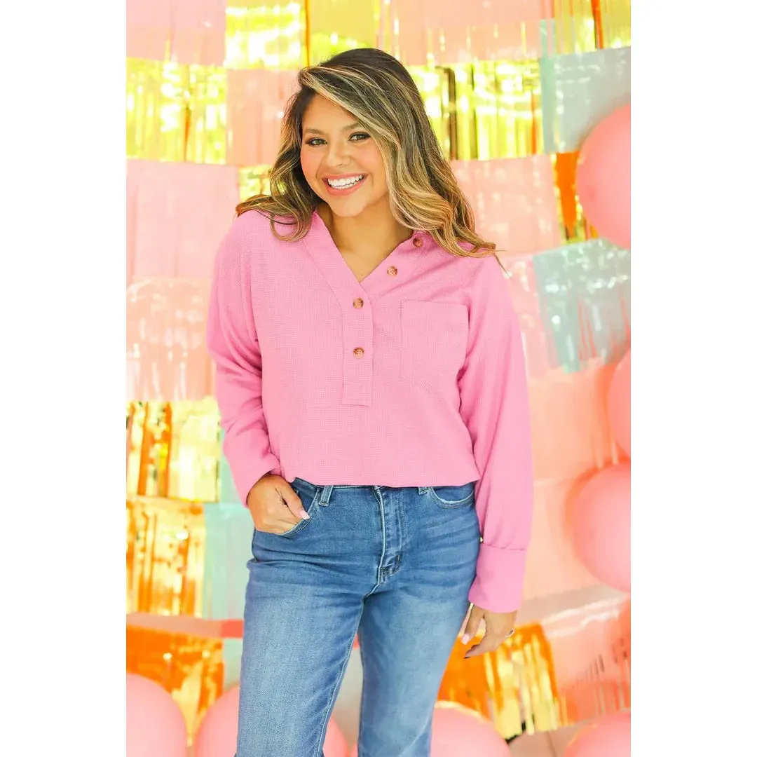 Pink Waffle Knit   Top