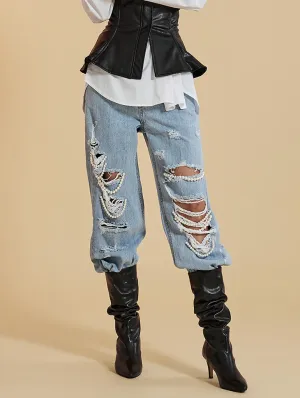 PJ492 Wide Leg Ripped Pearl Jean