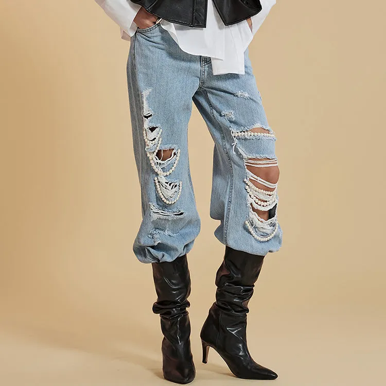 PJ492 Wide Leg Ripped Pearl Jean