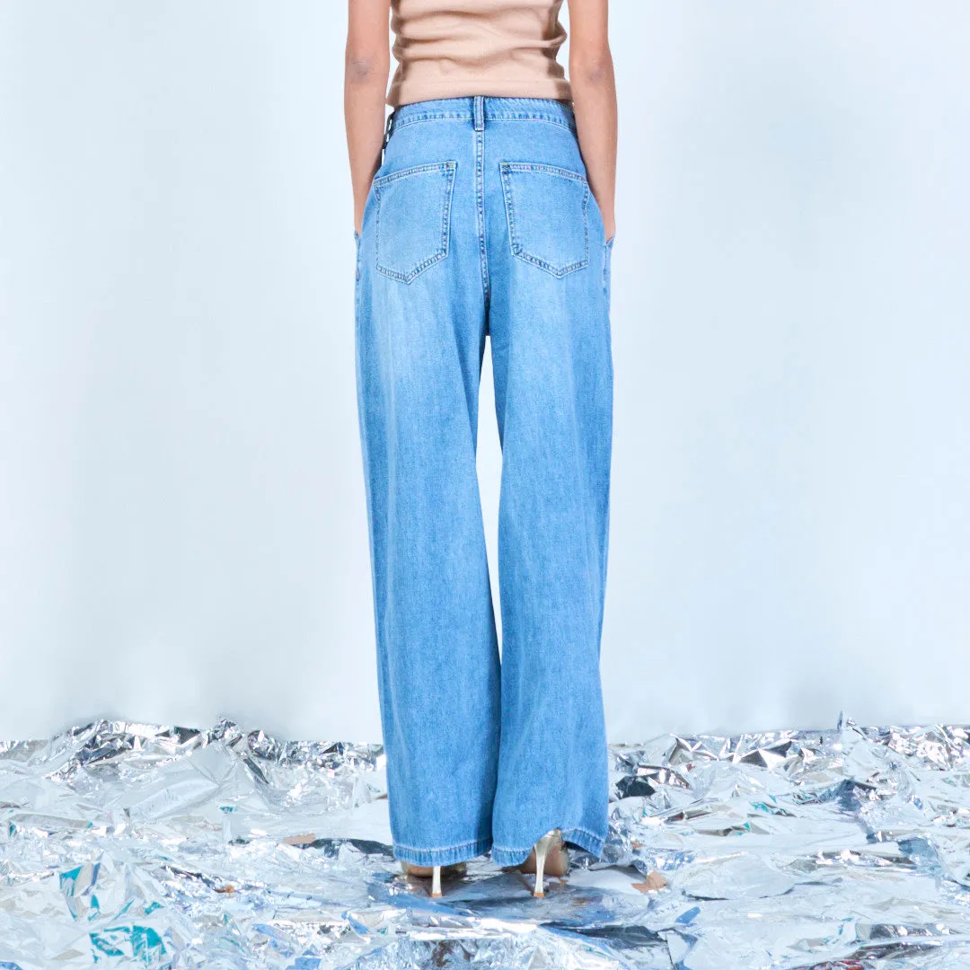 Pleated straight-leg denim trousers wholesale