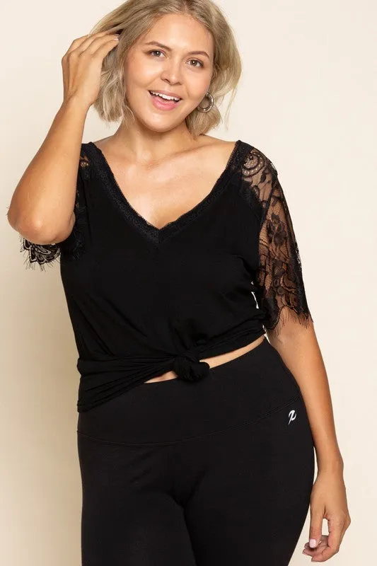 Plus Lace Scallop Sleeve Top