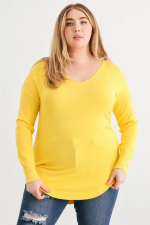 Plus Size Yellow Knit Curved Hem Top /2-1-1