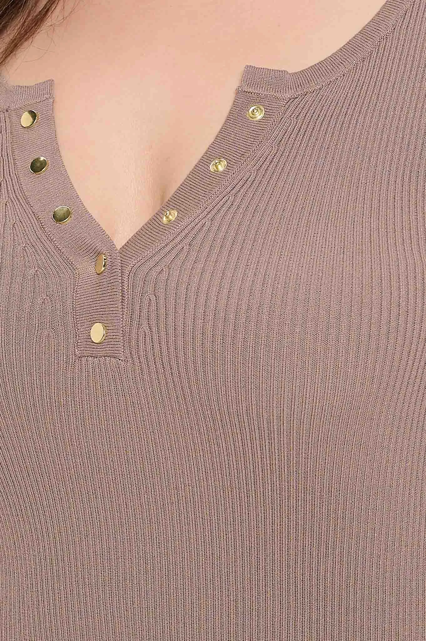 PLUS SOLID LONG SLEEVE HENLEY SWEATER KNIT TOP
