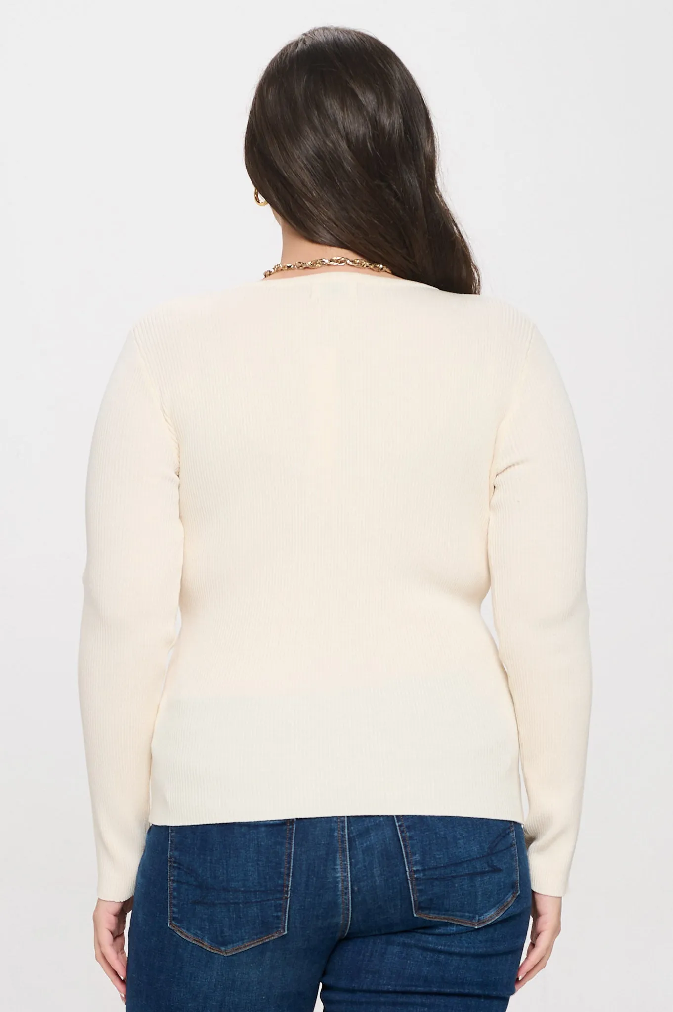 PLUS SOLID LONG SLEEVE HENLEY SWEATER KNIT TOP