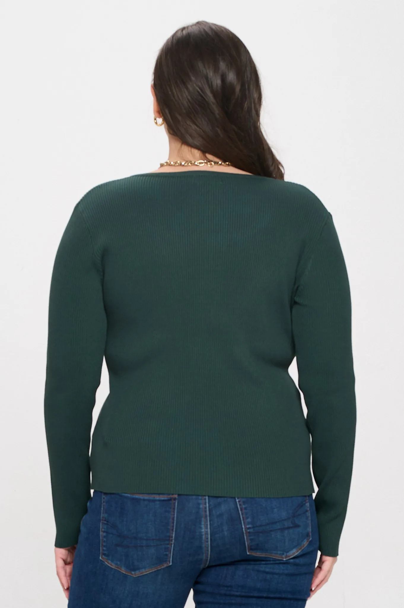 PLUS SOLID LONG SLEEVE HENLEY SWEATER KNIT TOP