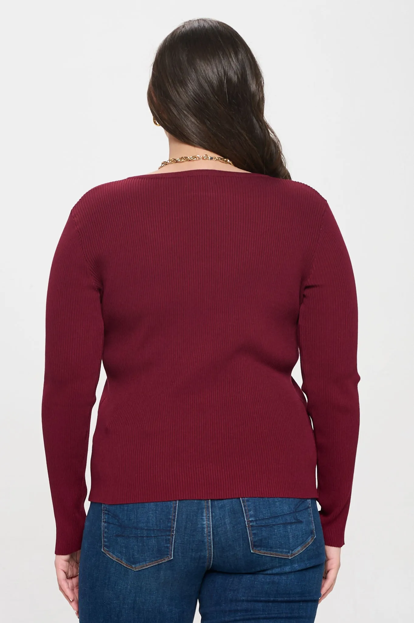 PLUS SOLID LONG SLEEVE HENLEY SWEATER KNIT TOP