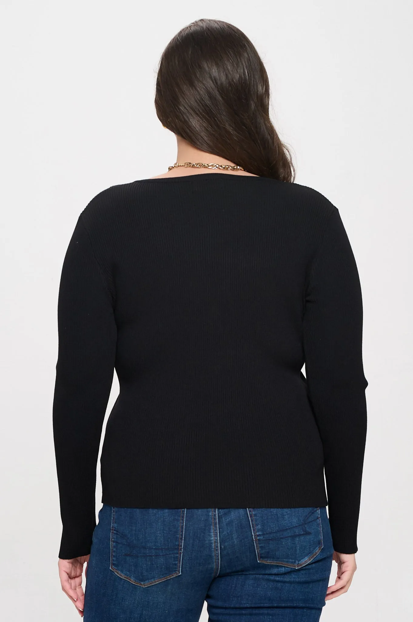 PLUS SOLID LONG SLEEVE HENLEY SWEATER KNIT TOP