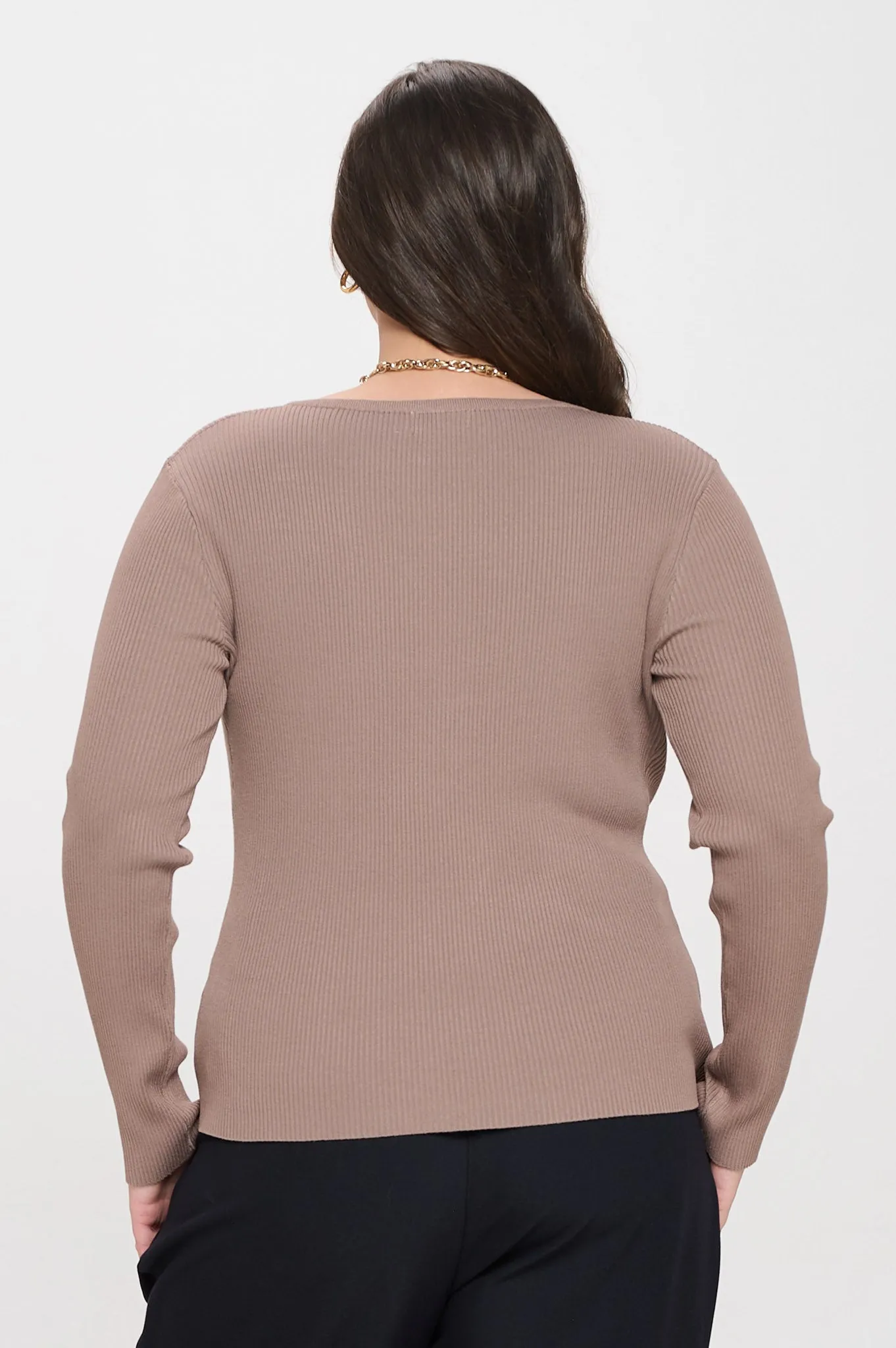 PLUS SOLID LONG SLEEVE HENLEY SWEATER KNIT TOP