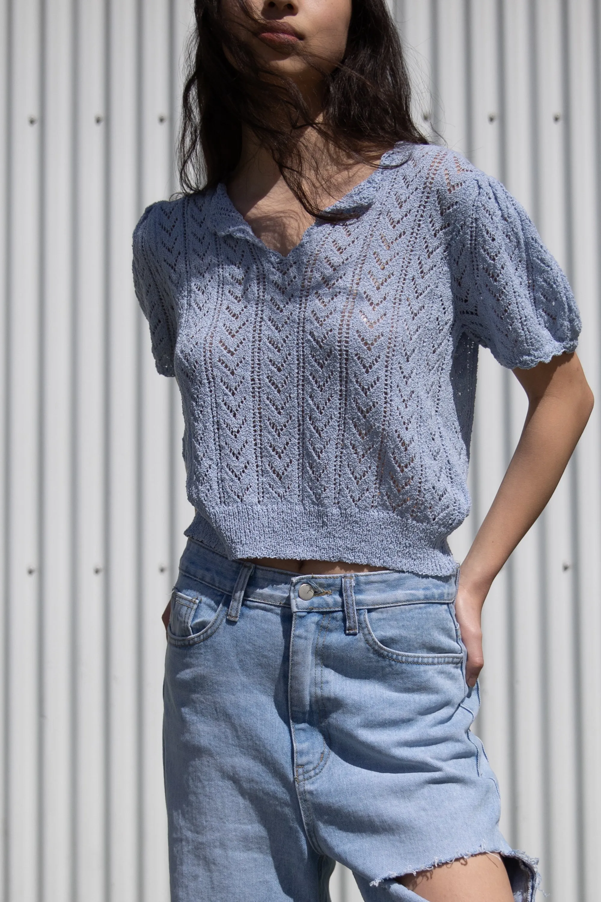 POINTELLE KNIT CROPPED TOP