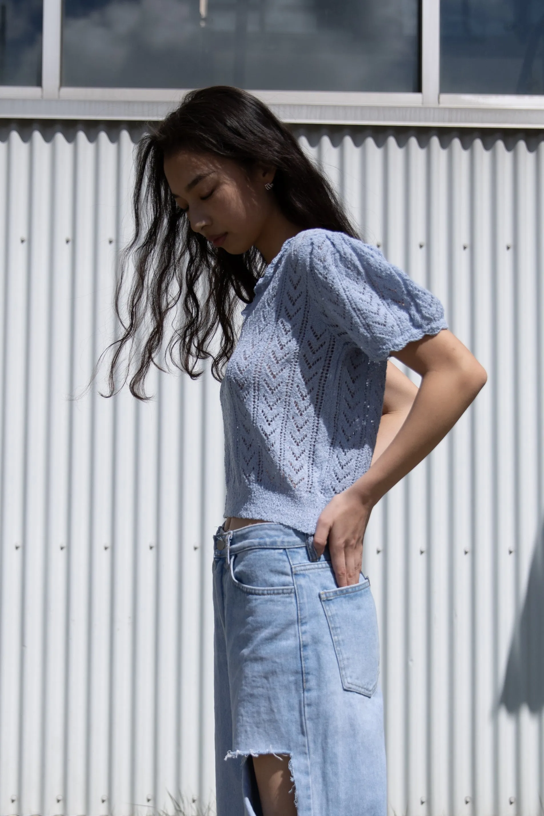POINTELLE KNIT CROPPED TOP