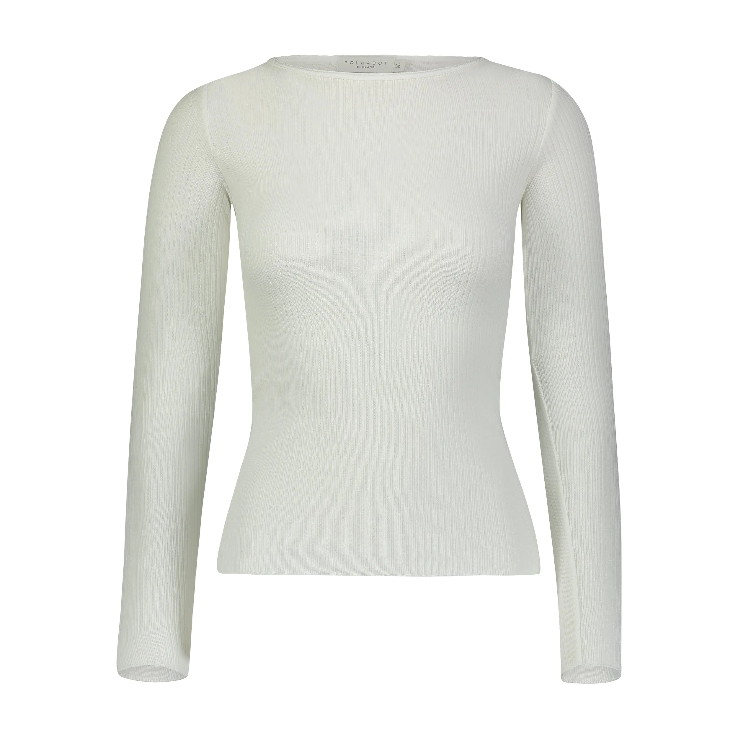 Polkadot RIB SLOUCHY CREW LS Pearl White w Scallop