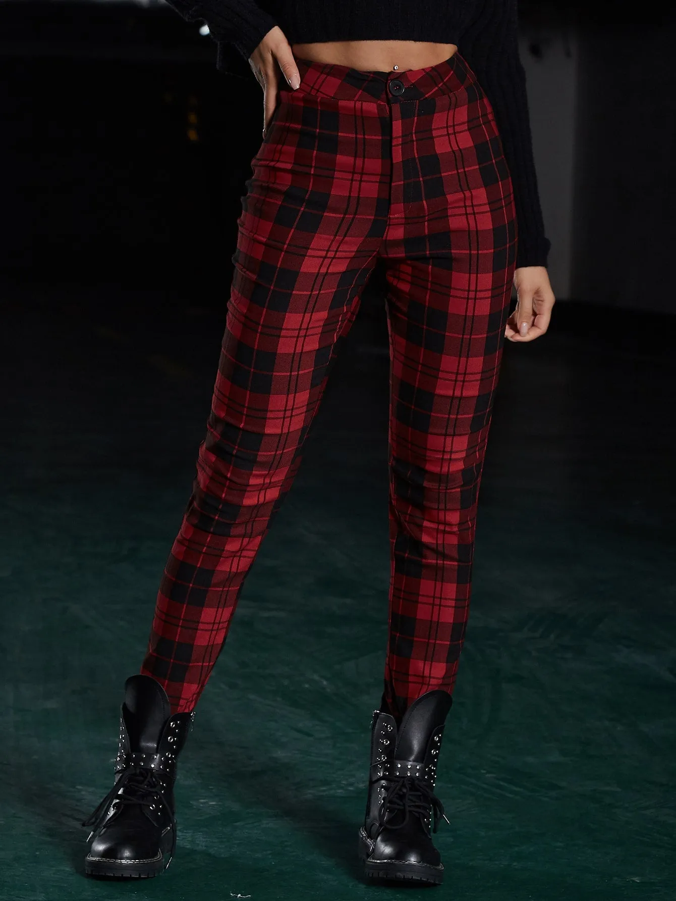 Preppy Plaid Zipper Natural Cropped Women Pants