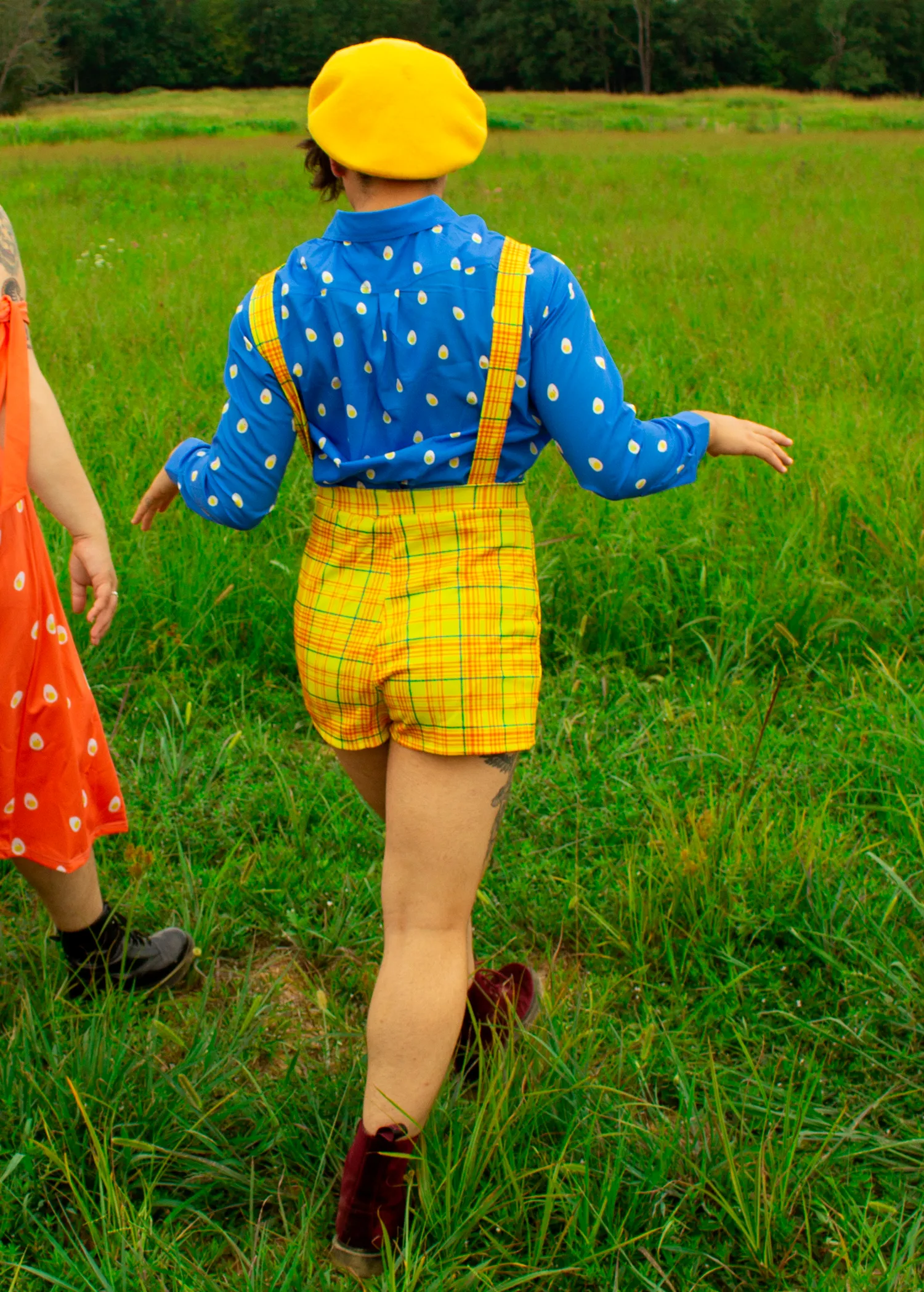 Primary Plaid Overall Shorts