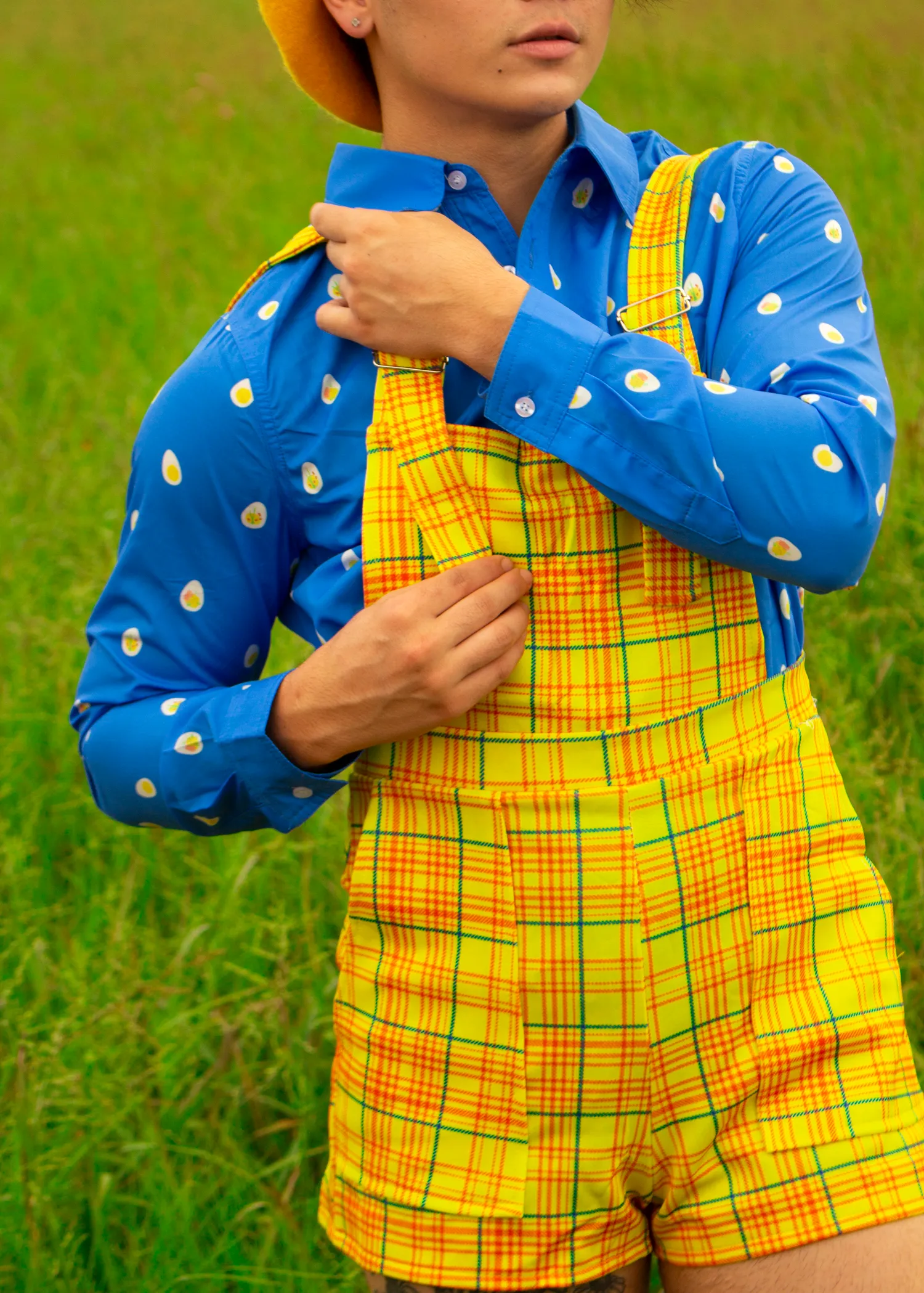 Primary Plaid Overall Shorts