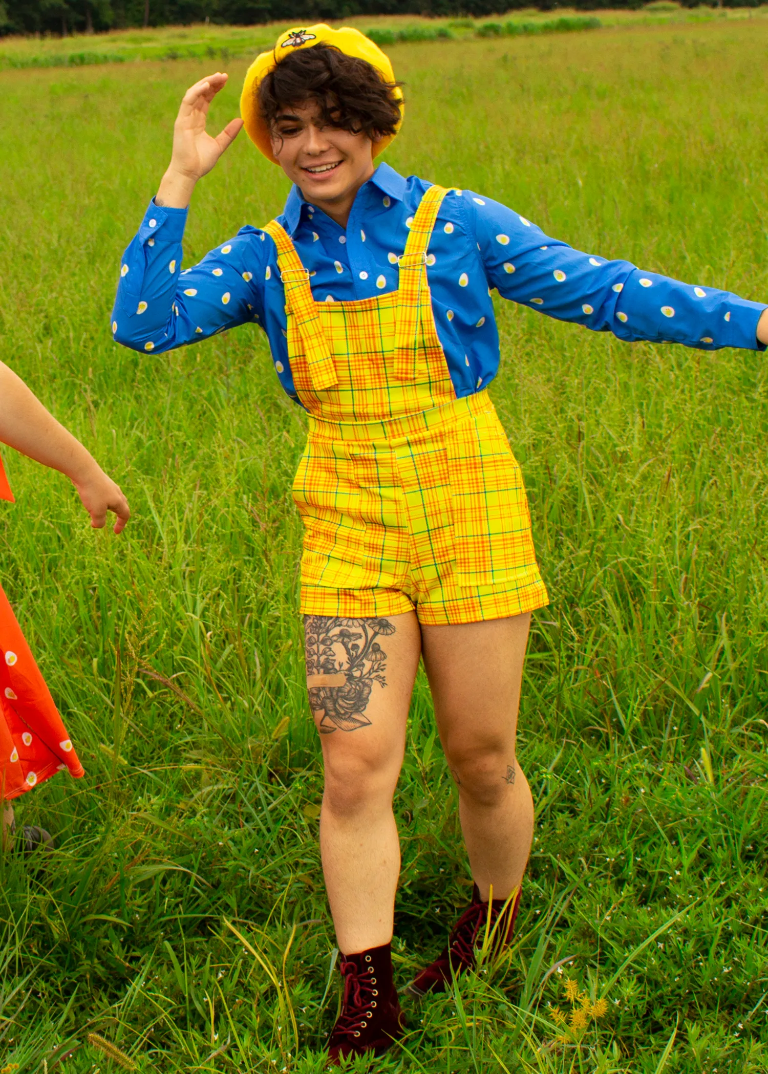 Primary Plaid Overall Shorts