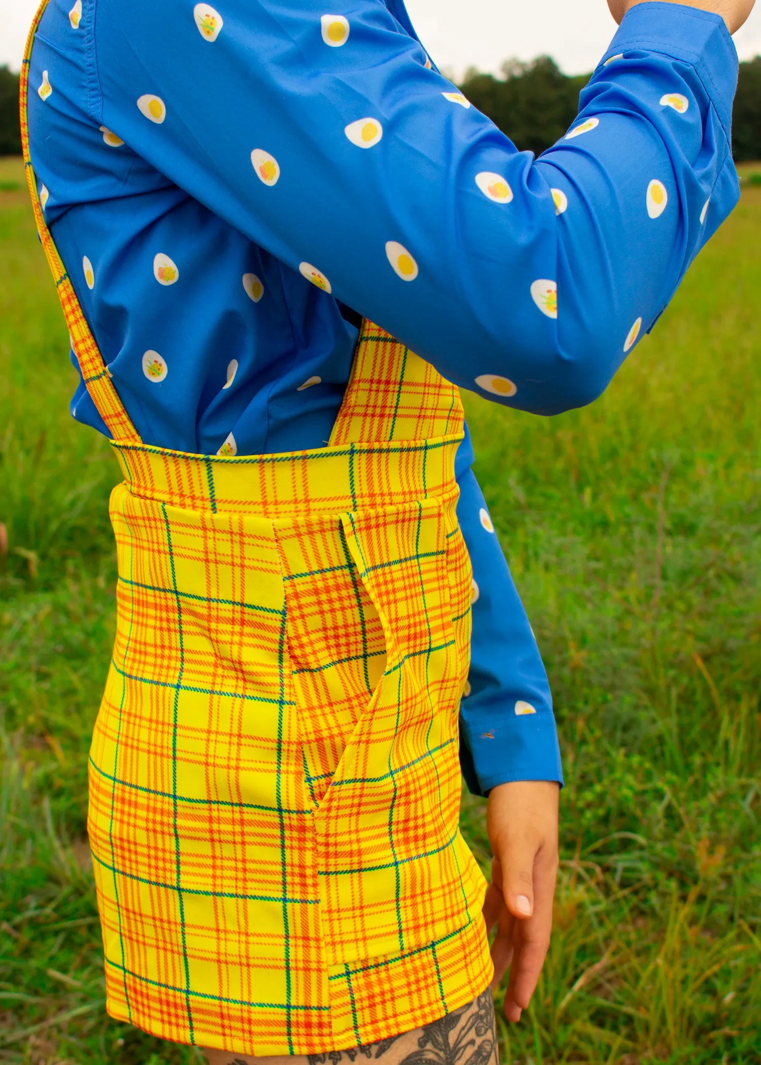 Primary Plaid Overall Shorts